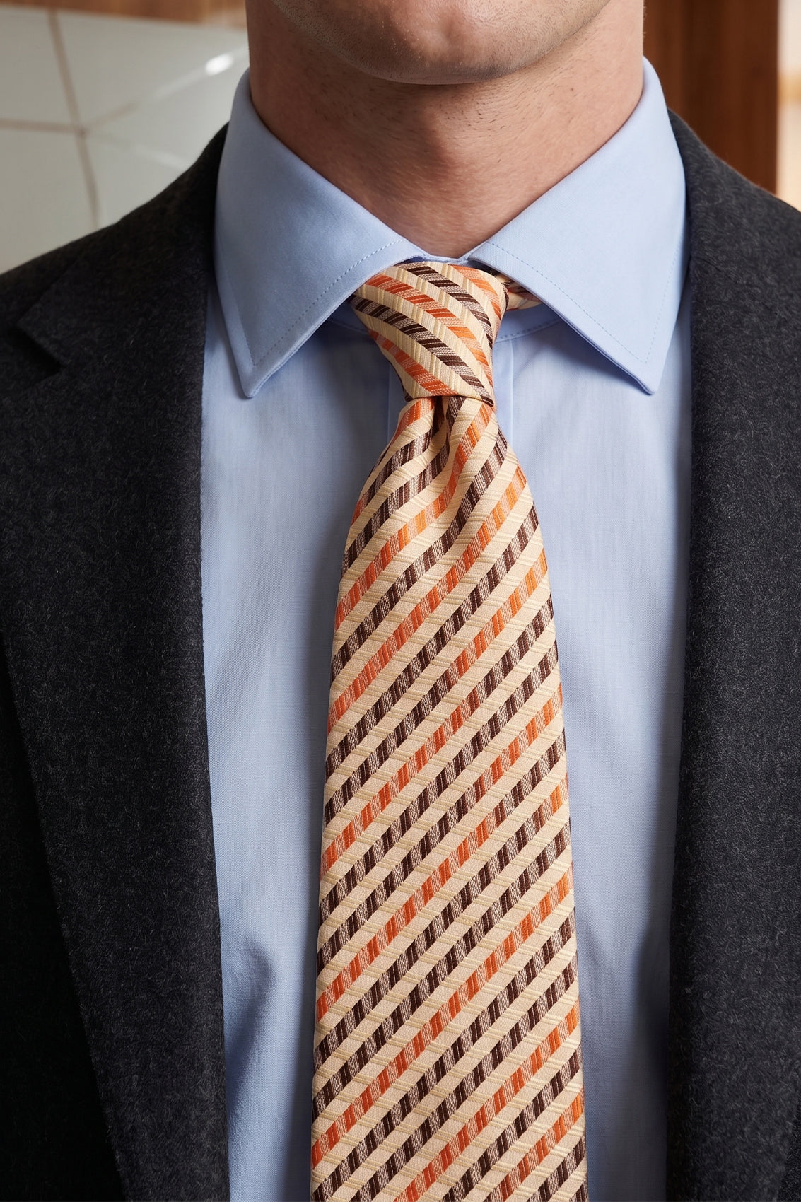 Geometric Stripes Cream Brown Orange