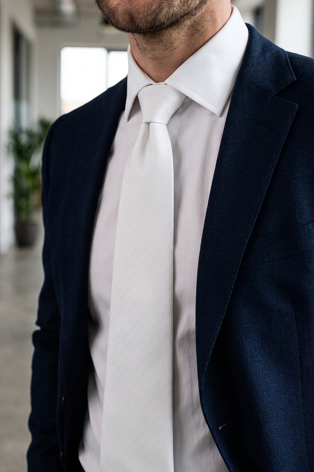 White Self Stripe