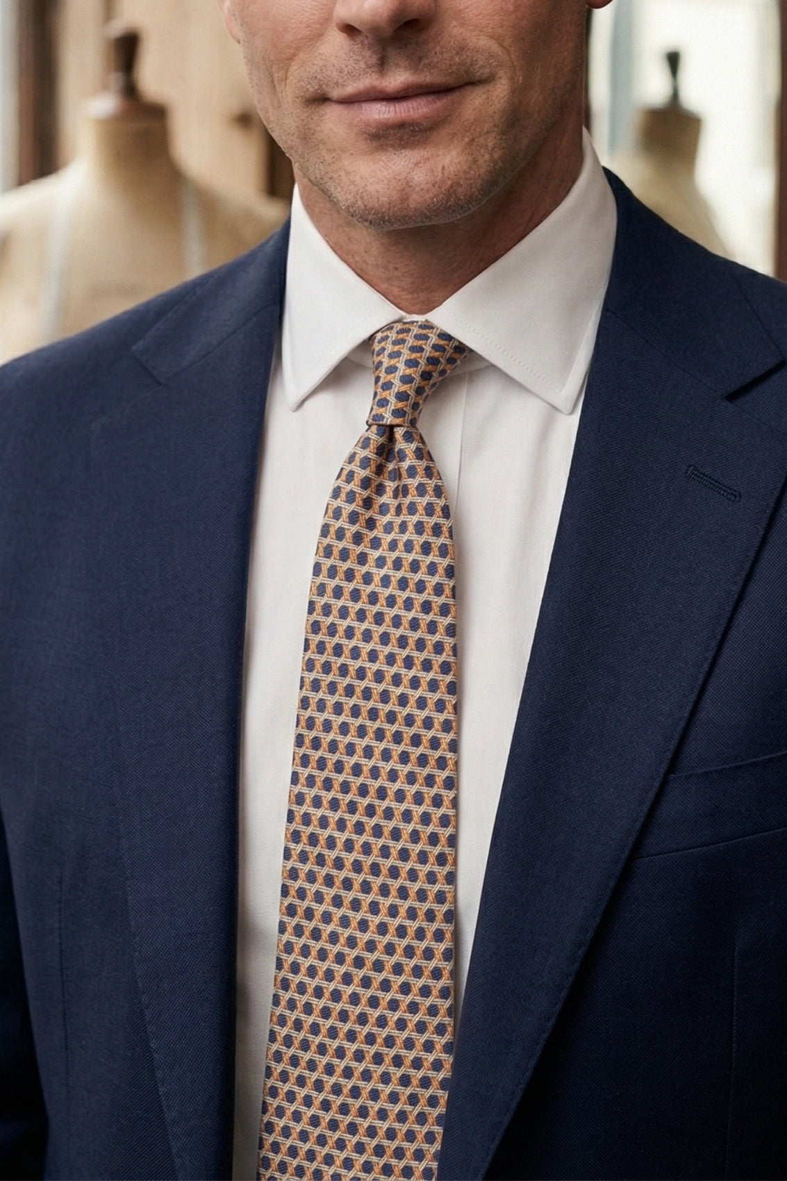 Blue Weave Print Silk Tie