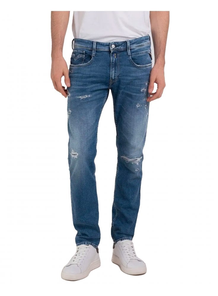 Replay 573 Bio Anbass Slim Fit Rip And Repair Medium Blue 009