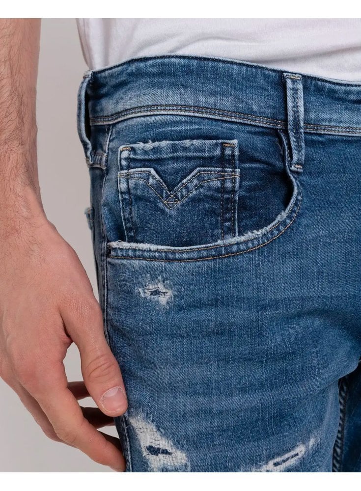 Replay 573 Bio Anbass Slim Fit Rip And Repair Medium Blue 009