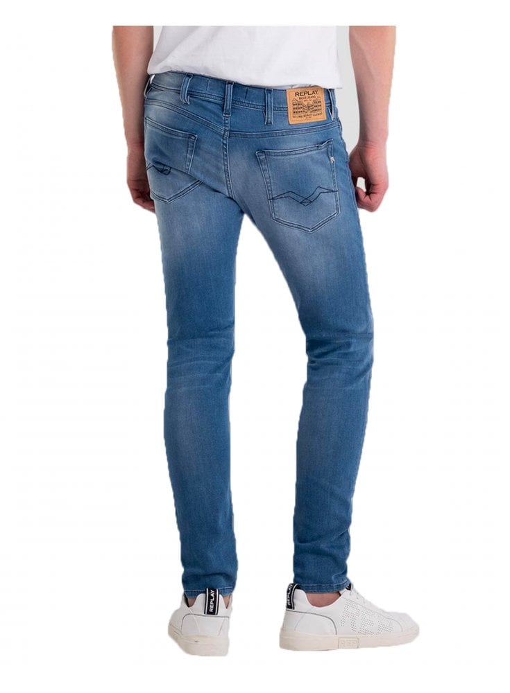 Replay Anbass Mens Power Stretch Jeans Mid Blue 009