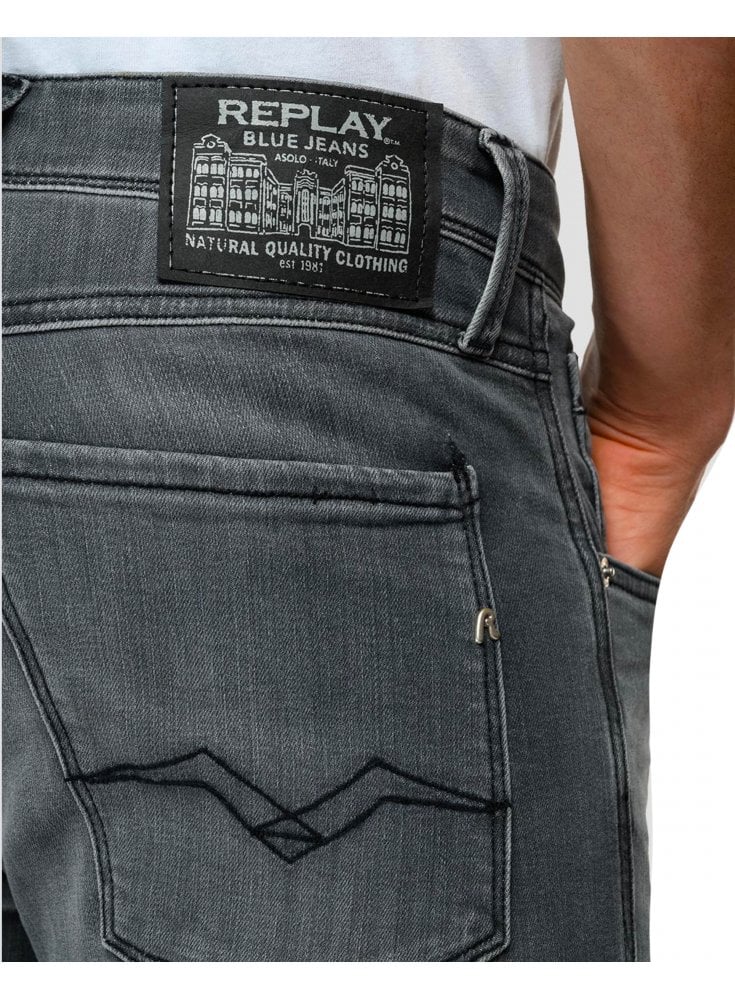 Replay Anbass Power Stretch Grey Slim Jean Washed Grey