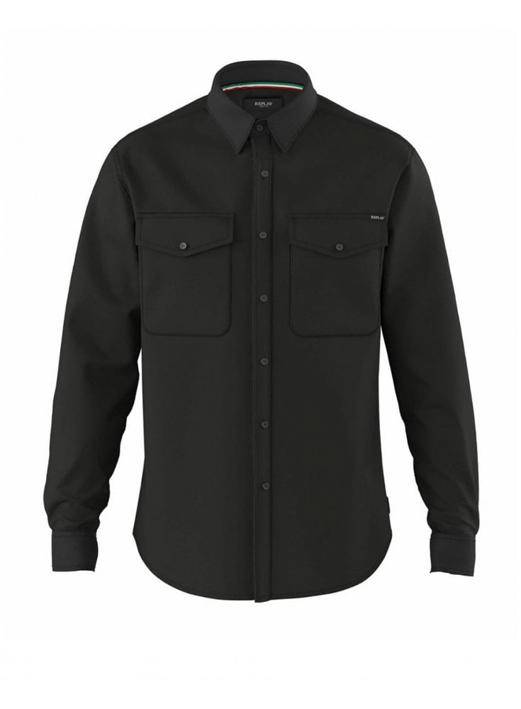 Replay Black Twill Cotton Shirt Black