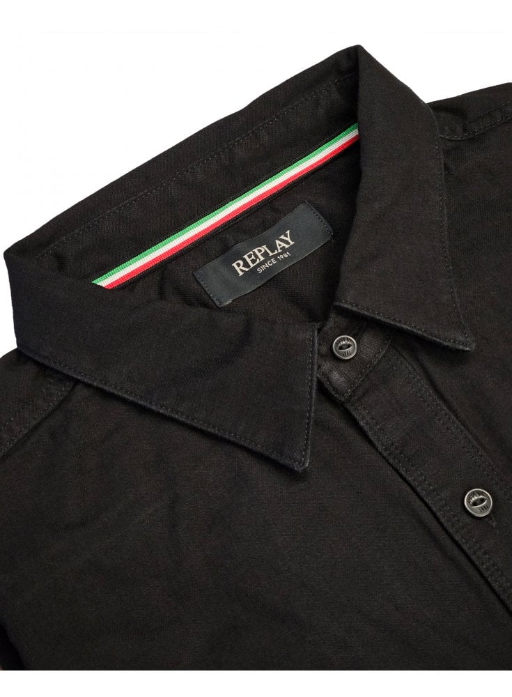 Replay Black Twill Cotton Shirt Black