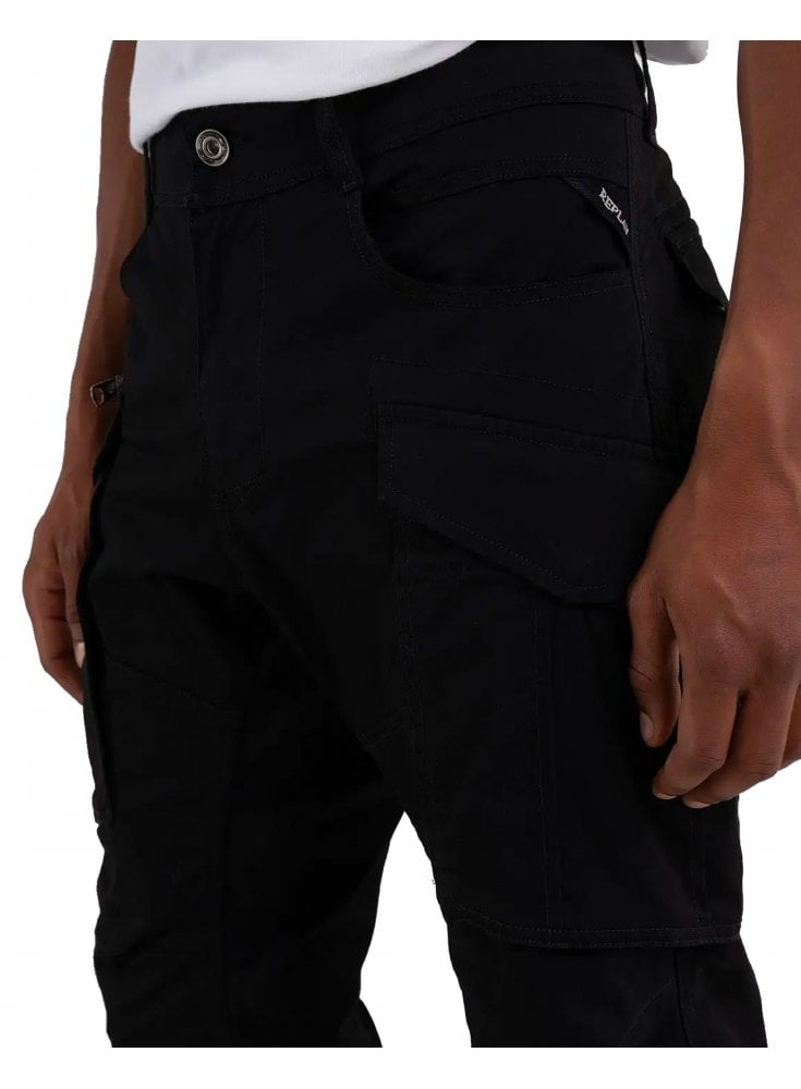 Replay Combat Pants Black With Zip & Pocket Detail 098