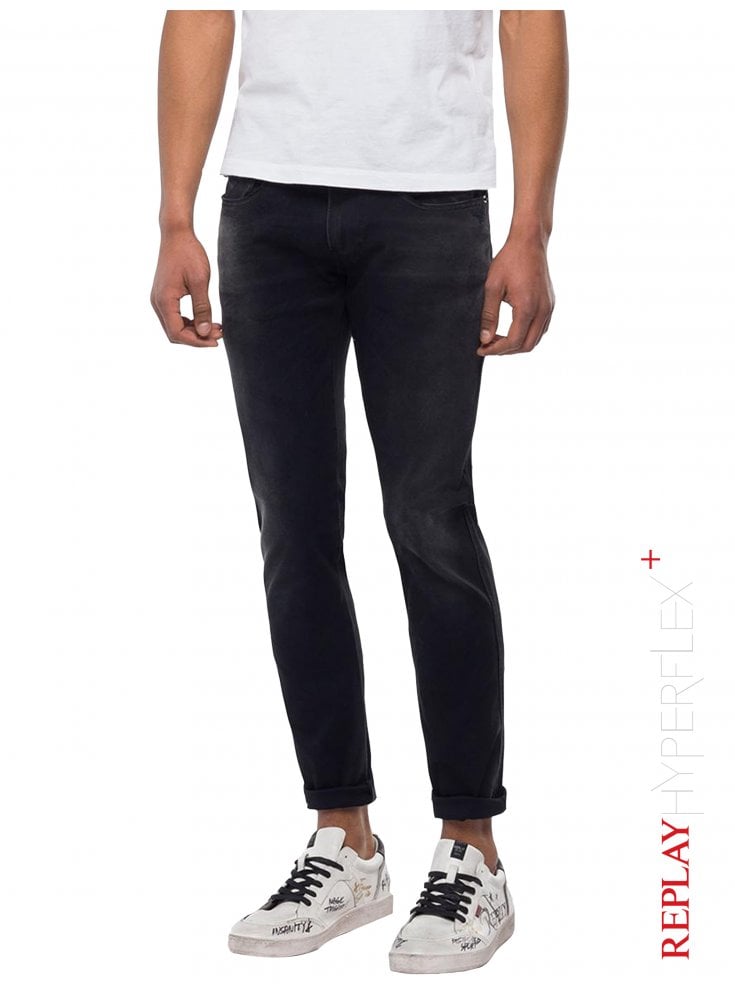 Replay Hyperflex+ Slim Fit Anbass Premium Denim Jean - Black