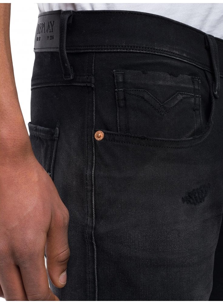 Replay Hyperflex+ Slim Fit Anbass Premium Denim Jean - Black