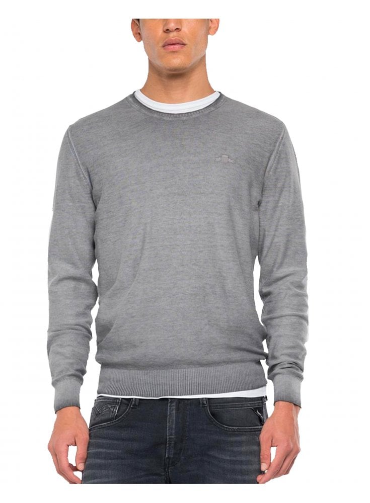 Replay Mens Cotton Pullover Sweater Iron Grey