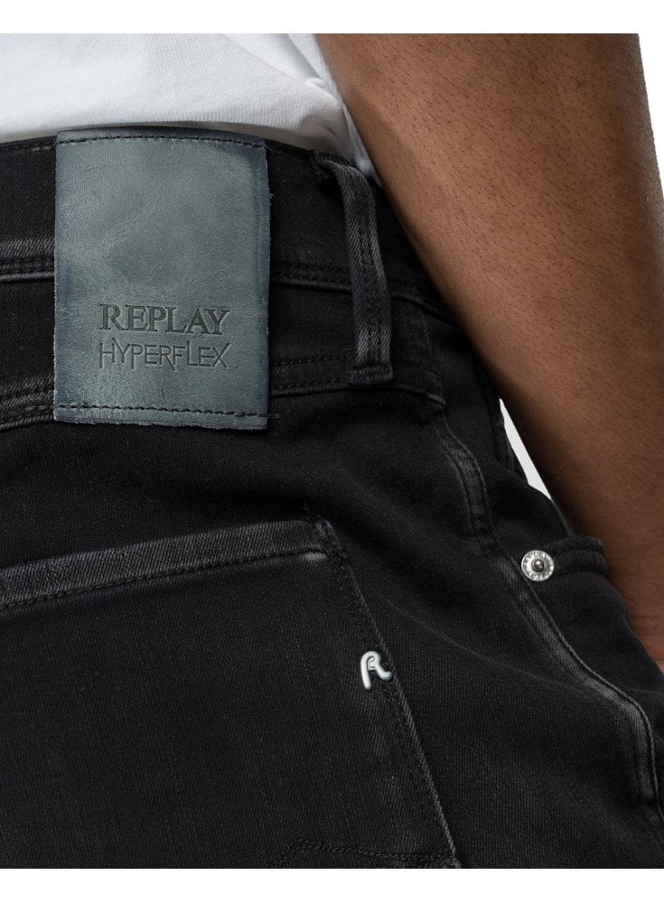 Replay Mens Hyperflex Anbass White Shades Black Denim Slim Jean Black