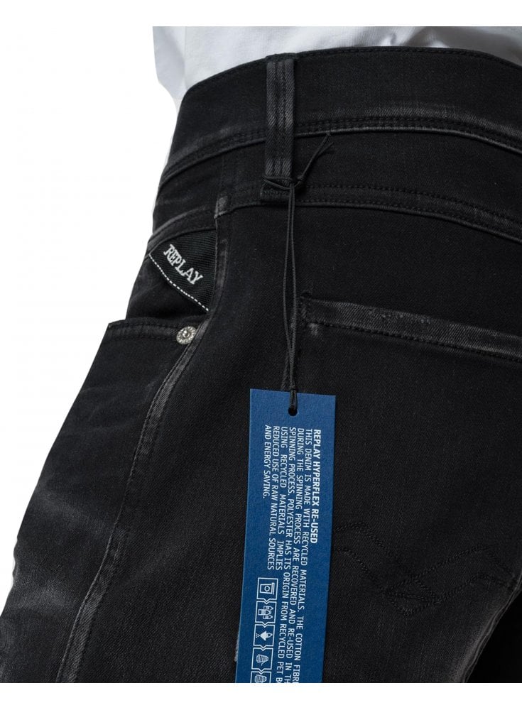 Replay Mens Hyperflex Anbass White Shades Black Denim Slim Jean Black