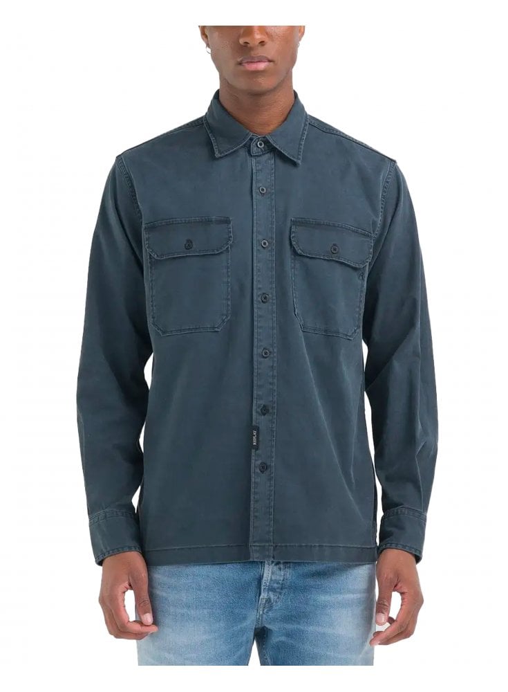 Replay Superior Standard Overshirt Stretch Cotton Twill Dark Blue