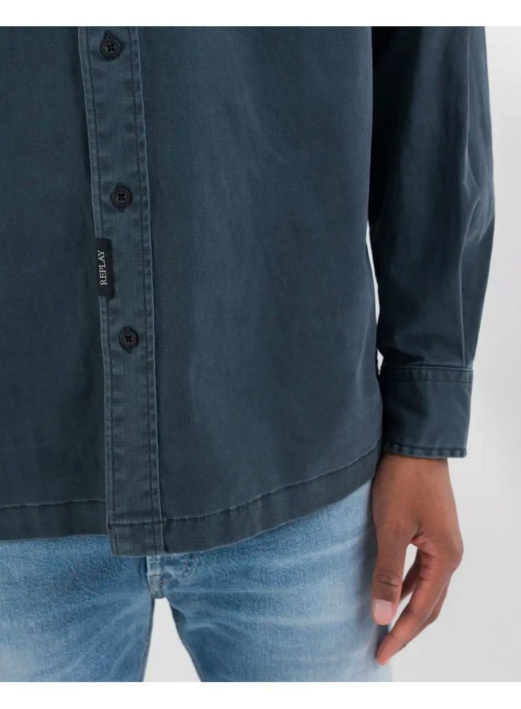 Replay Superior Standard Overshirt Stretch Cotton Twill Dark Blue
