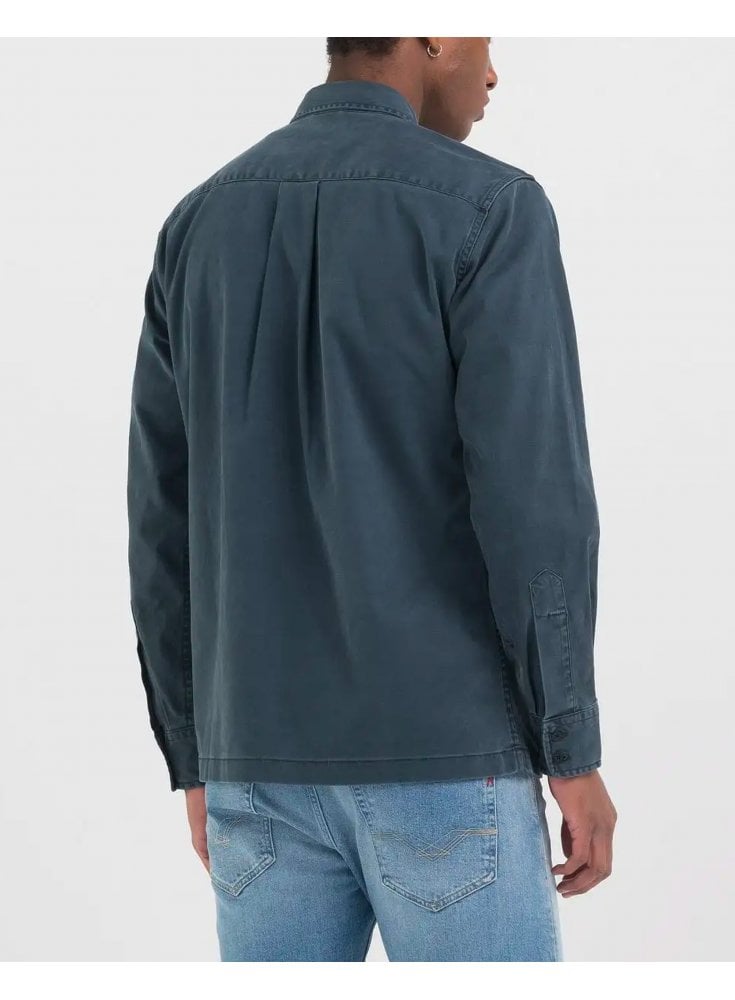 Replay Superior Standard Overshirt Stretch Cotton Twill Dark Blue