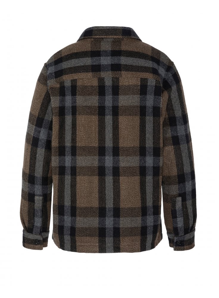 Schott Wool Blend Flannel Check Overshirt Khaki
