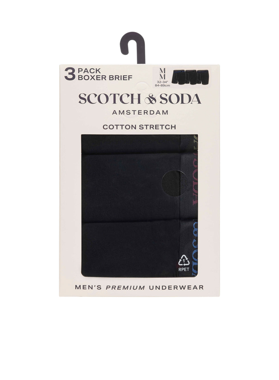 Scotch & Soda Solid Cotton Stretch 3 Pack Boxer Brief Black