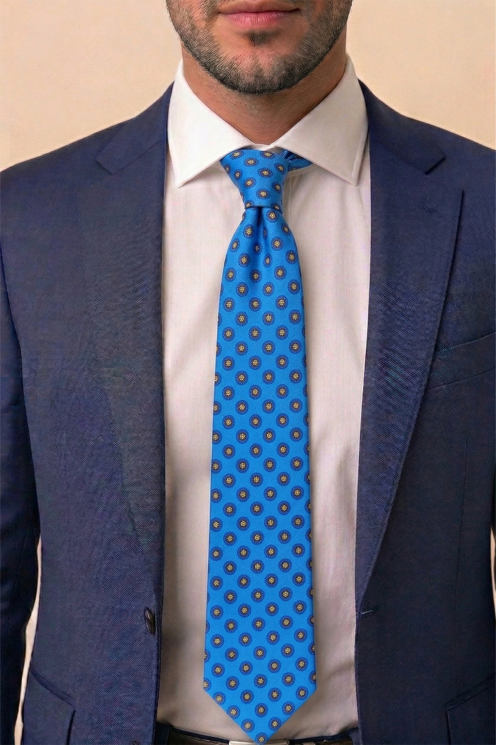 Blue Geometric Pattern Silk Tie