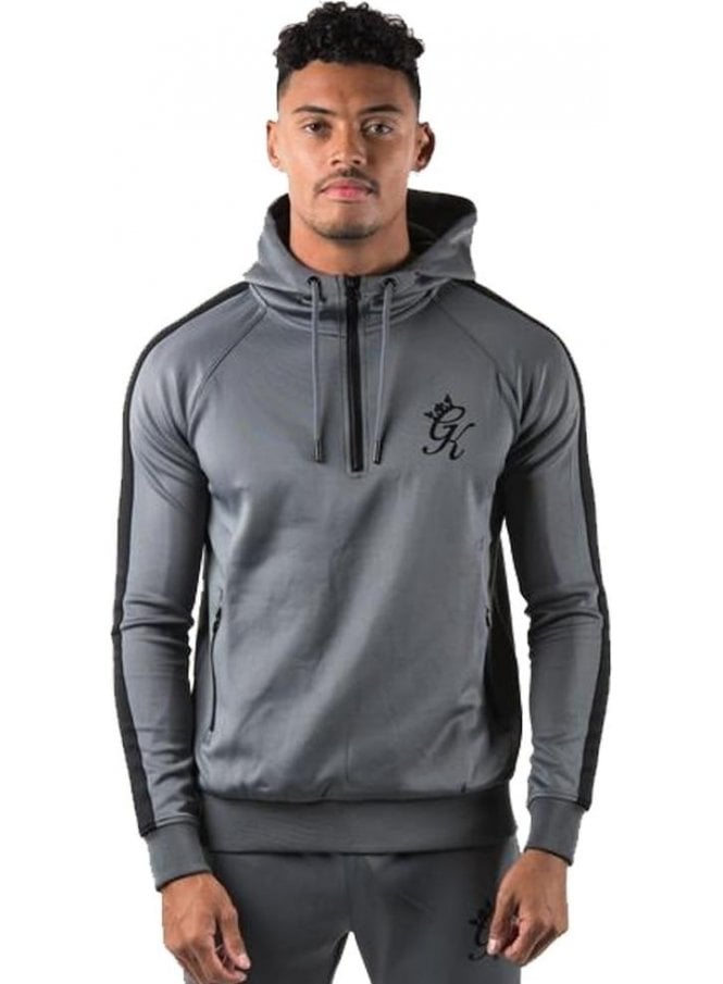 Gym King Poly Tracksuit Quarter Zip Hooded Top Steelblack 2398